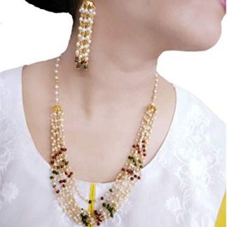 NA51 Daphne Two Tone pearl Multi Strand chain necklace with Light Weight Earring