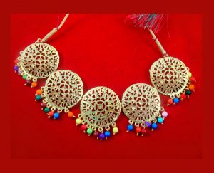 NA66 Daphne patiala Golden Traditional Round Multicolor Necklace