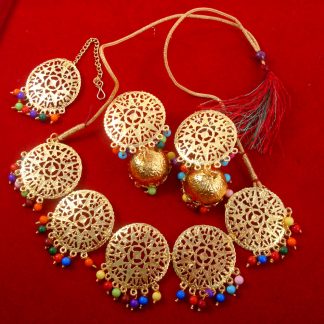 NA66 Daphne patiala Golden Traditional Round Multicolor Necklace Set For Woman
