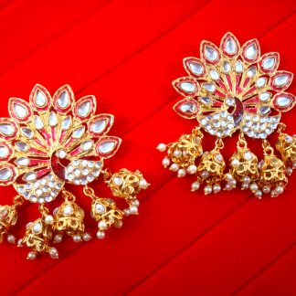 JH16 Daphne BollYwood Kajol Style Golden Pink Peacock Jhumka