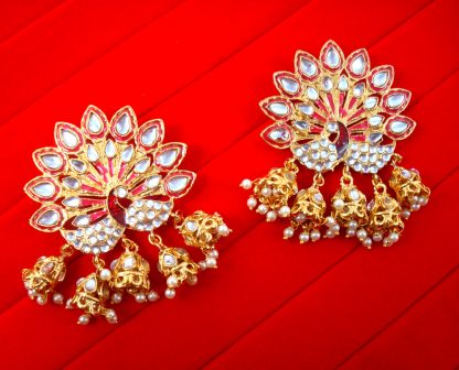 JH16 Daphne BollYwood Kajol Style Golden Pink Peacock Jhumka