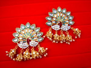 JH19 Daphne BollYwood Kajol Style Firozi Peacock Jhumka