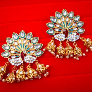 JH19 Daphne BollYwood Kajol Style Firozi Peacock Jhumka