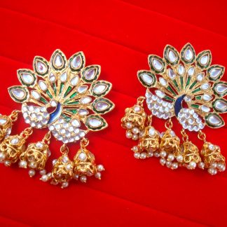 JH20 Daphne BollYwood Kajol Style Golden Green Peacock Jhumka