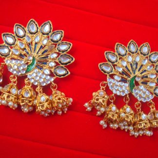 JH21 Daphne BollYwood Kajol Style Golden Blue Peacock Jhumka