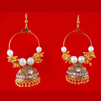JH22 Daphne Charming Golden Jhumki With White Pearls For Wedding Event