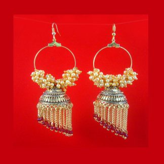 JH25 Daphne Golden Loop Maroon Bollywood Style Jhumki For Wedding Event