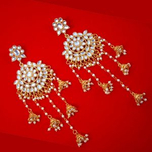 JM92-Daphne-Golden-Earring-With-Long-Hanging-Pearl-Chain-Jhumki-For-Woman