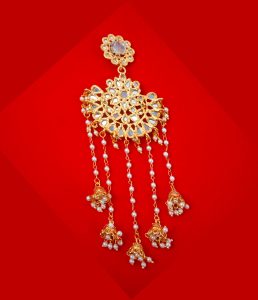 JM93 Daphne Golden Earring With Long Hanging Pearl Chain Back View of Jhumki For Woman