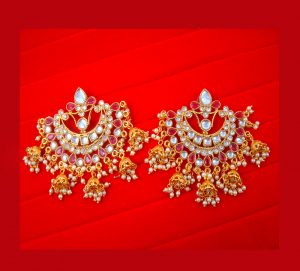 JM95 Daphne Gold Plated Pink Ethnic Traditional Handmade Jhumki For Women 