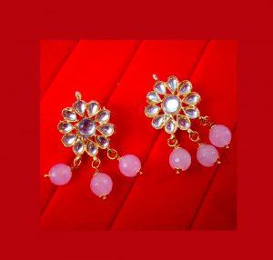 KC30 Latest Kundan Baby Pink Onyx Earrings For Bridal Dresses
