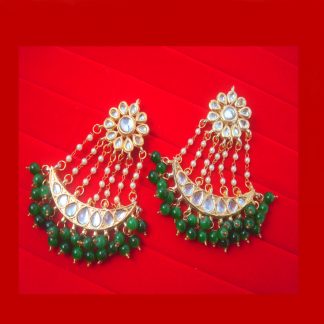 KEW1GB DAPHNE HANDMADE KUNDAN PARTY WEAR PEARLS HANGING EARRING FOR WOMEN