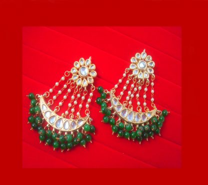 KEW1GB DAPHNE HANDMADE KUNDAN PARTY WEAR PEARLS HANGING EARRING FOR WOMEN