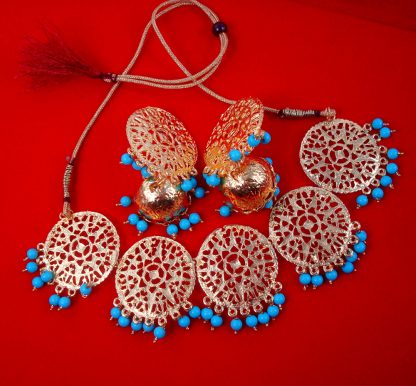 NA70 Daphne Patiala Golden Traditional Round Firozi Necklace Earring woman