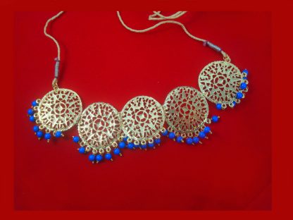 NA71 Daphne patiala Golden Traditional Round Dark Blue  Necklace For Woman