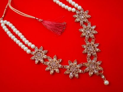 NA73 Daphne Bollywood Light Brown Fancy Two Strand Pearl Necklace For Party Wear