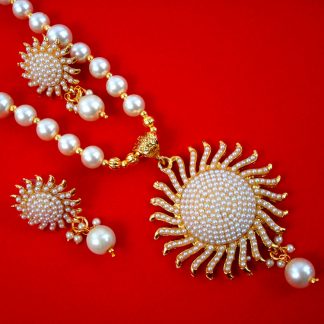 NA74 Daphne Sun Shaped White Beaded Necklace Earring For Woman