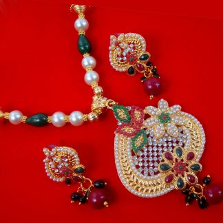 NA77 Daphne Multi Colored Flower Shape White Beaded Necklace Earring For Woman.