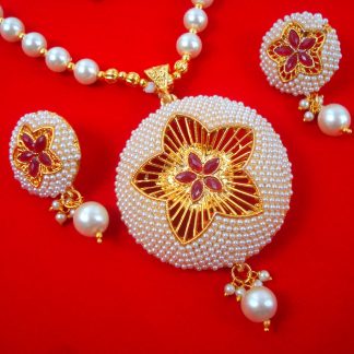 NA79 Daphne Flower Design White Beaded Necklace Earring For Woman