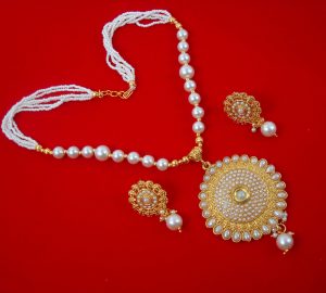 NA80 Daphne Stylish Golden And White Necklace Earring Set For women