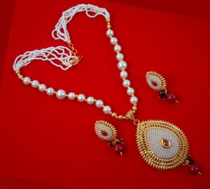 NA81 Daphne Fancy Leaf  Shape White Beaded Necklace Earring For Woman