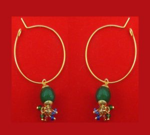 BA39 Daphne Round Plain Golden Hoop Green Pearl hanging For woman