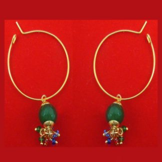 BA39 Daphne Round Plain Golden Hoop Green Pearl hanging For woman