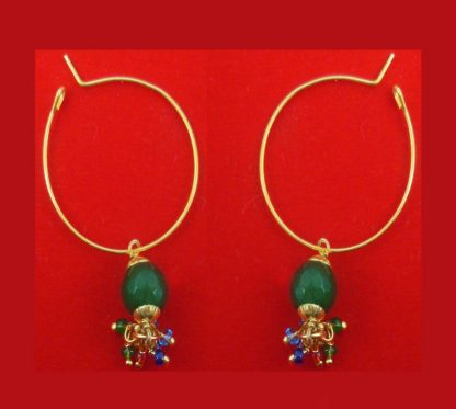 BA39 Daphne Round Plain Golden Hoop Green Pearl hanging For woman