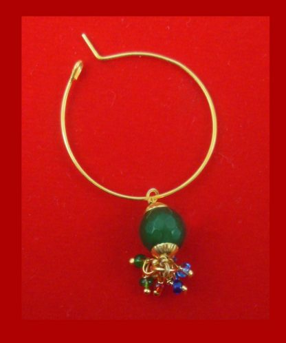 BA39 Daphne Round Plain Golden Hoop Green Pearl hanging For woman