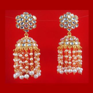 JH27 Daphne Bollywood Chunky Party Wear Pearl Kundan Jhumki For Woman