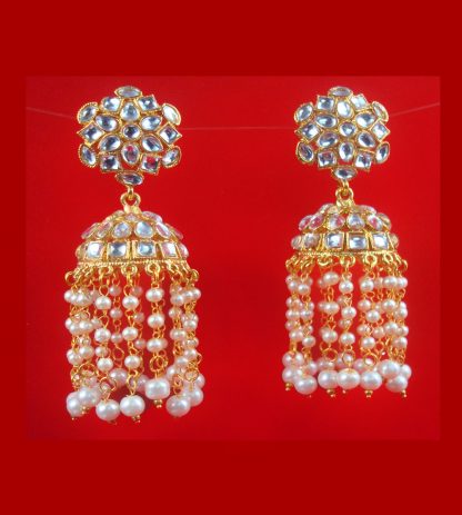 JH27 Daphne Bollywood Chunky Party Wear Pearl Kundan Jhumki For Woman