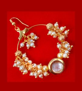 JH29 Daphne Hoop Pearl Cluster Earring With Round Kundan For Woman