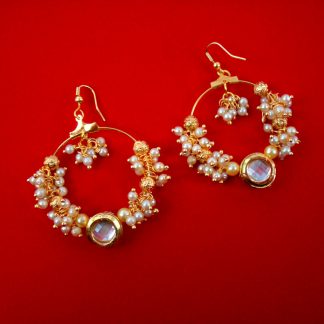 JH29 Daphne Hoop Pearl Cluster Earring With Round Kundan For Woman