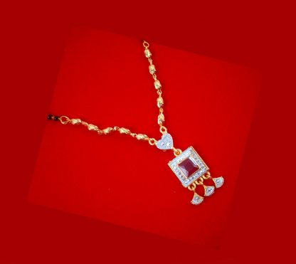 MS45 Daphne Imitation Silver Square Shape Ruby Shade Stone Mangalsutra