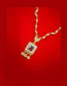 MS44 Daphne Imitation Golden Square Shape Ruby Shade Stone Mangalsutra