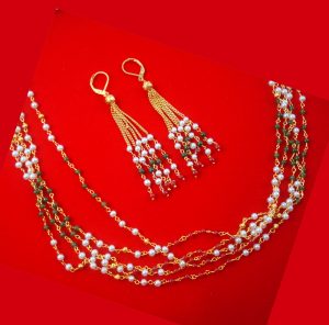NA83 Daphne Two-Tone Pearl Multi Strand 29 Inches Long chain Light Weight Earring
