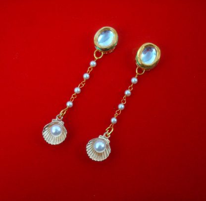 NA88 Daphne Designer Kundan Trendy EarringsWith Pearl Hanging Shells