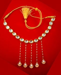 NA88 Daphne Designer Kundan Trendy Necklace With Pearl Hanging Shells