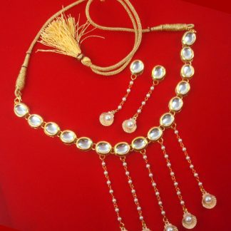 NA88 Daphne Designer Kundan Trendy Necklace With Pearl Hanging Shells
