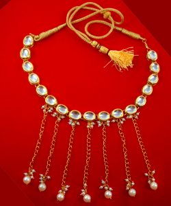 NA89 Daphne Designer Kundan Trendy Necklace With Hanging pearl Drop 