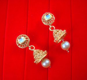  NA91 Daphne Golden  Round Kundan Heavy Look Pearl Beads Jhumki Earring