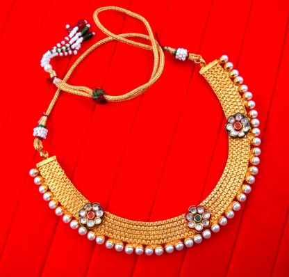 NA92 Daphne Flower Round Pearl Rajasthani Style Necklace