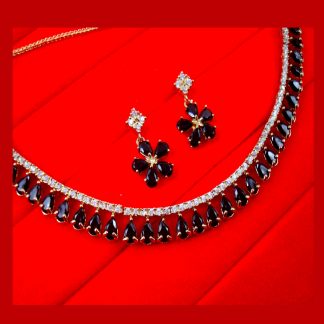 NK97 Daphne Elegant Black Stone Work Sleek Necklace Earring Especially For Valentine Day