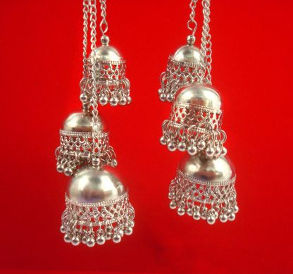 Daphne Oxidised German Silver Long 3 Layer Jhumki Dangle Earrings For Girls