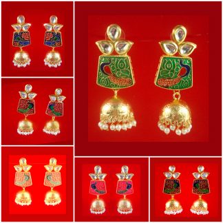 Daphne Traditional Peacock Meenakari Earring With Round Hanging Jhumkas