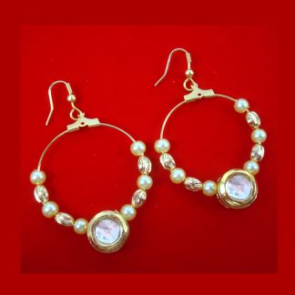 JH31 Daphne Hoop Pearl Earring With Round Kundan For Wedding