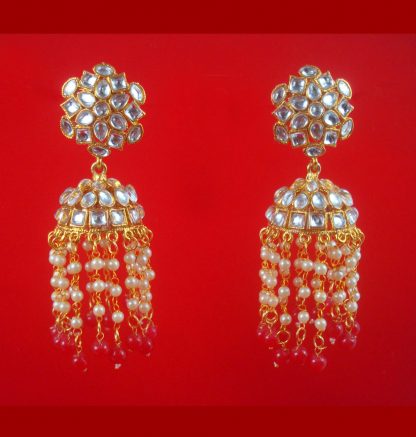 JH33 Daphne Bollywood Inspired Stylish Party Wear Polki Jhumki Hanging Red Stone