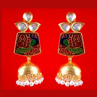 JH36E Daphne Traditional Peacock Meenakari Earring With Round Hanging Jhumka