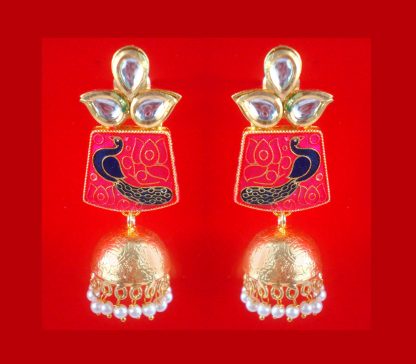 JH36P Daphne Traditional Peacock Meenakari Earring With Round Hanging Jhumka