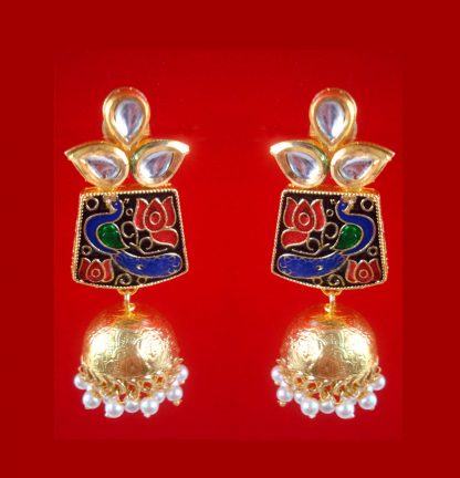 JH36Z Daphne Traditional Peacock Meenakari Earring With Round Hanging Jhumka